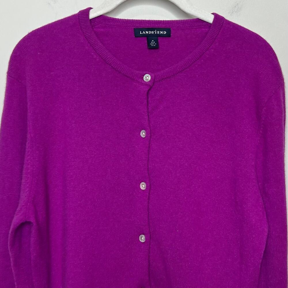 Lands' End 100% Cashmere Purple Cardigan Sweater Size M - Picture 2 of 8